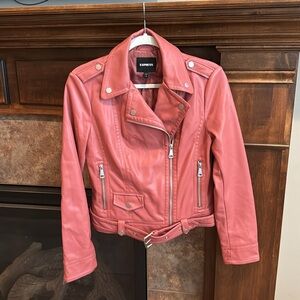 Express rose pink faux leather moto biker jacket size Small
